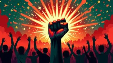 powerful-fist-resistance-unity-vibrant-protest-art-revolutionary-uprising-raised-explosive-energy-bold-symbol-strength-370533258