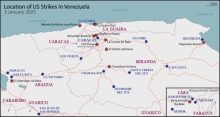 Map of the US strikes on Venezuela